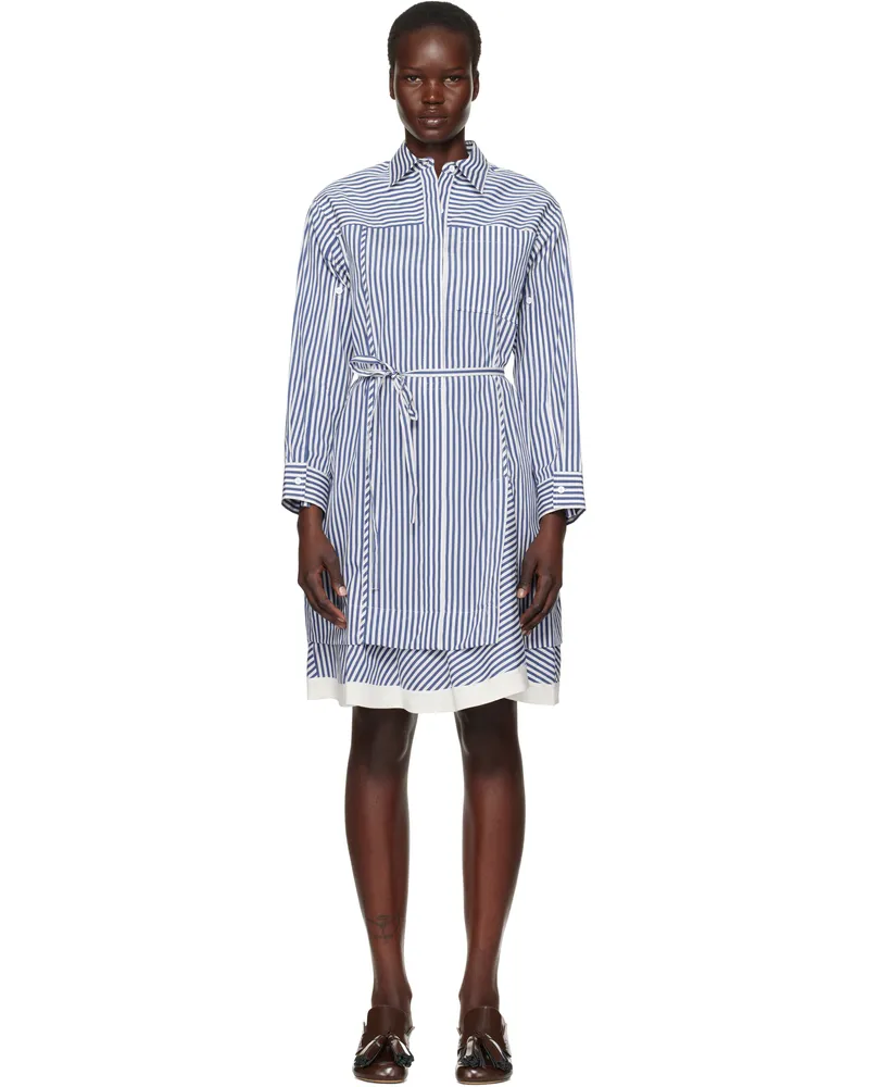 3.1 phillip lim Blue & White Cascade Sleeve Stripe Shirt Minidress Blue