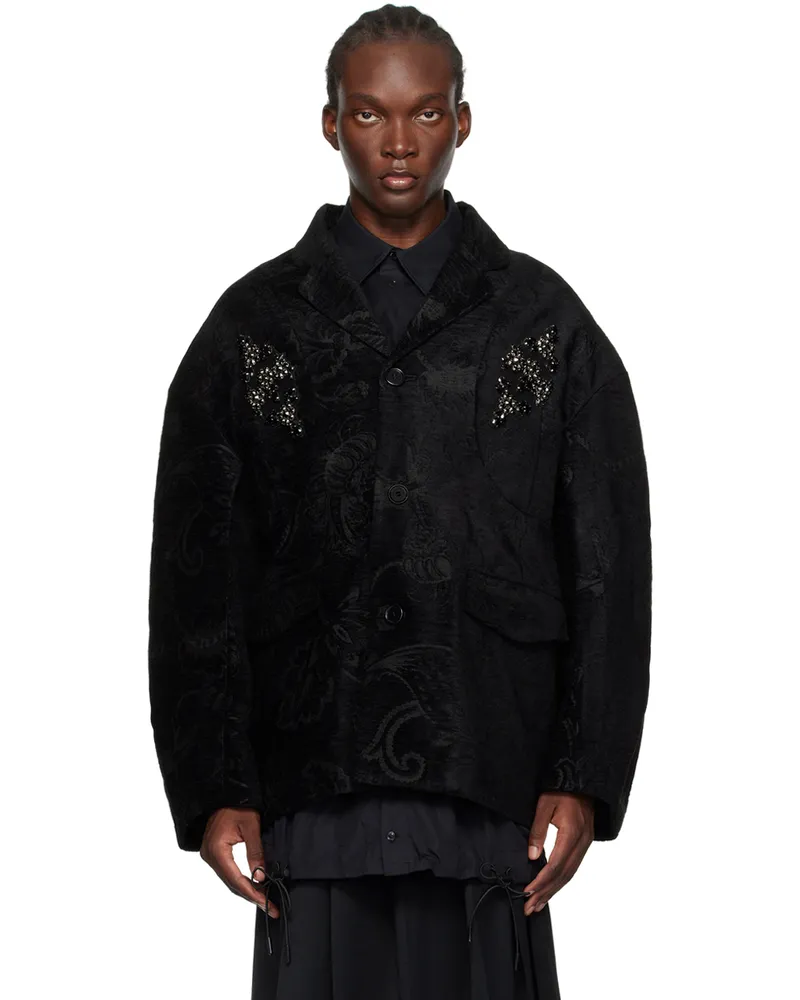 Simone Rocha Black Embellished Boxy Armour Jacket Black