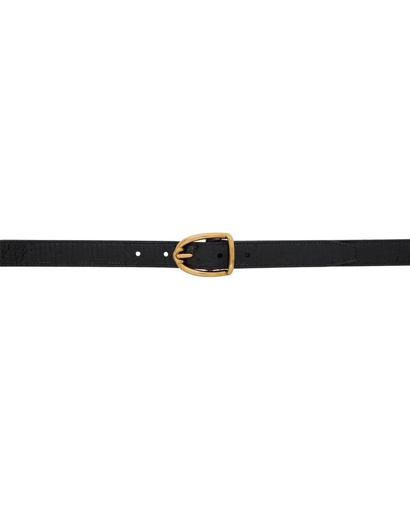 Tom Ford Black Printed Lizard Angled Buckle Belt Black