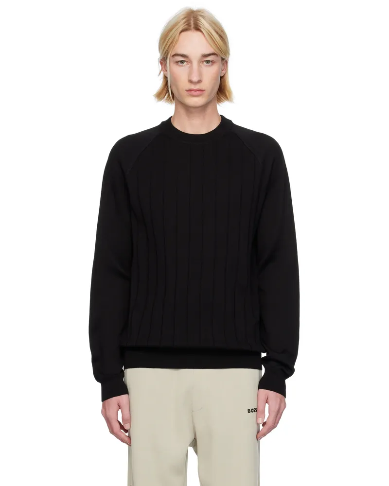 HUGO BOSS Black Stripe Knit Sweater 001-black