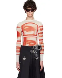 Jean Paul Gaultier White & Red 'The Eyes And Lips' Long Sleeve T-Shirt 013014-white