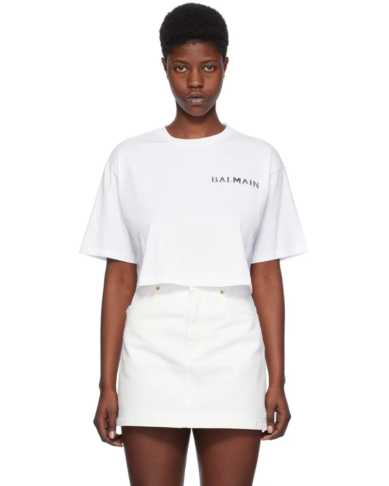 Balmain White Cropped T-Shirt Gac