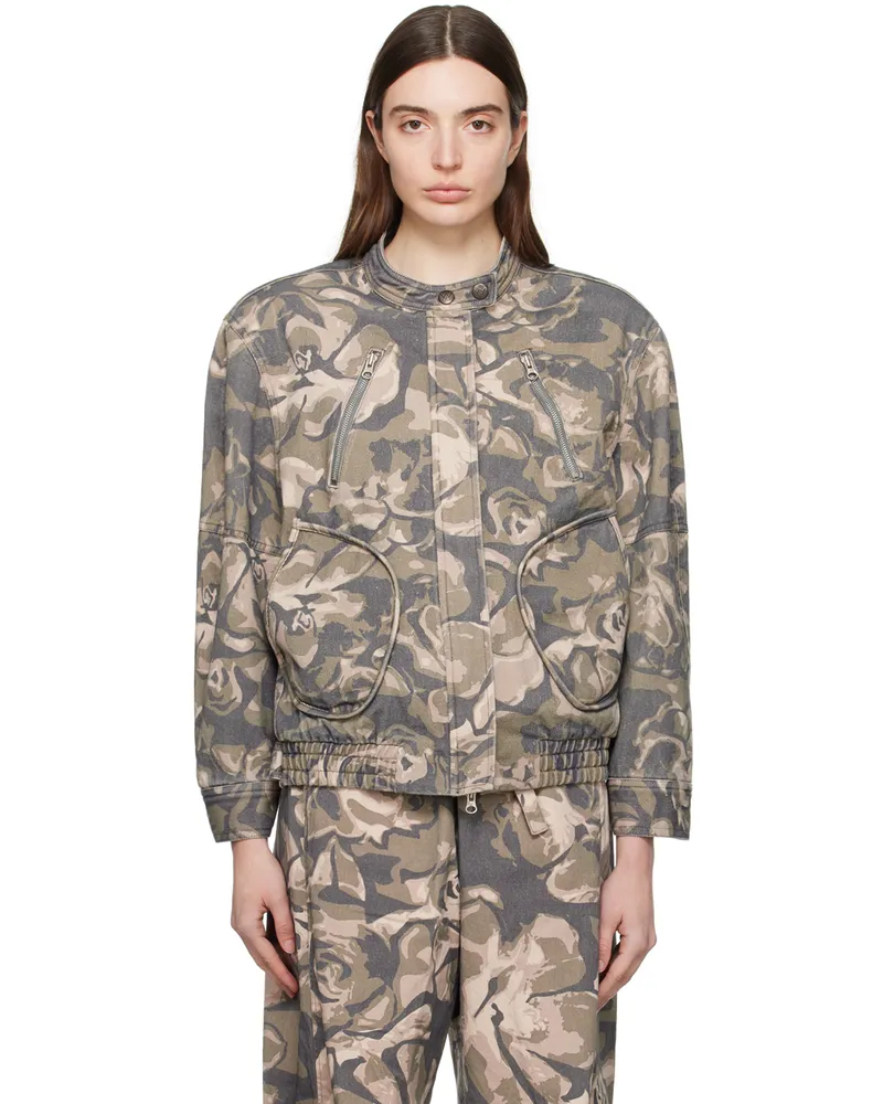 OPEN YY Green Camouflage Bomber Jacket Khaki