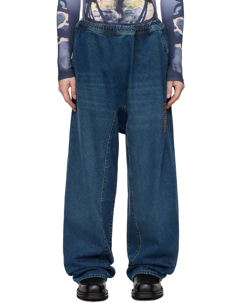 Y/PROJECT Blue Pinched Logo Souffle Jeans Evergreen