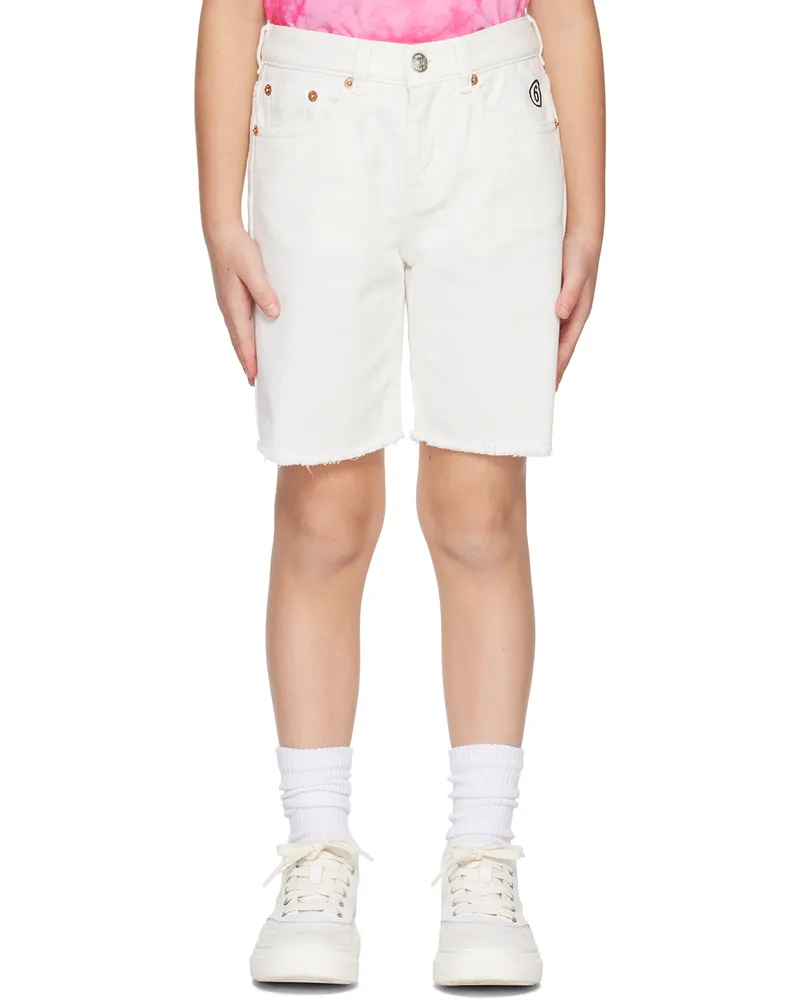 Maison Margiela Kids White Embroidered Denim Shorts M6101
