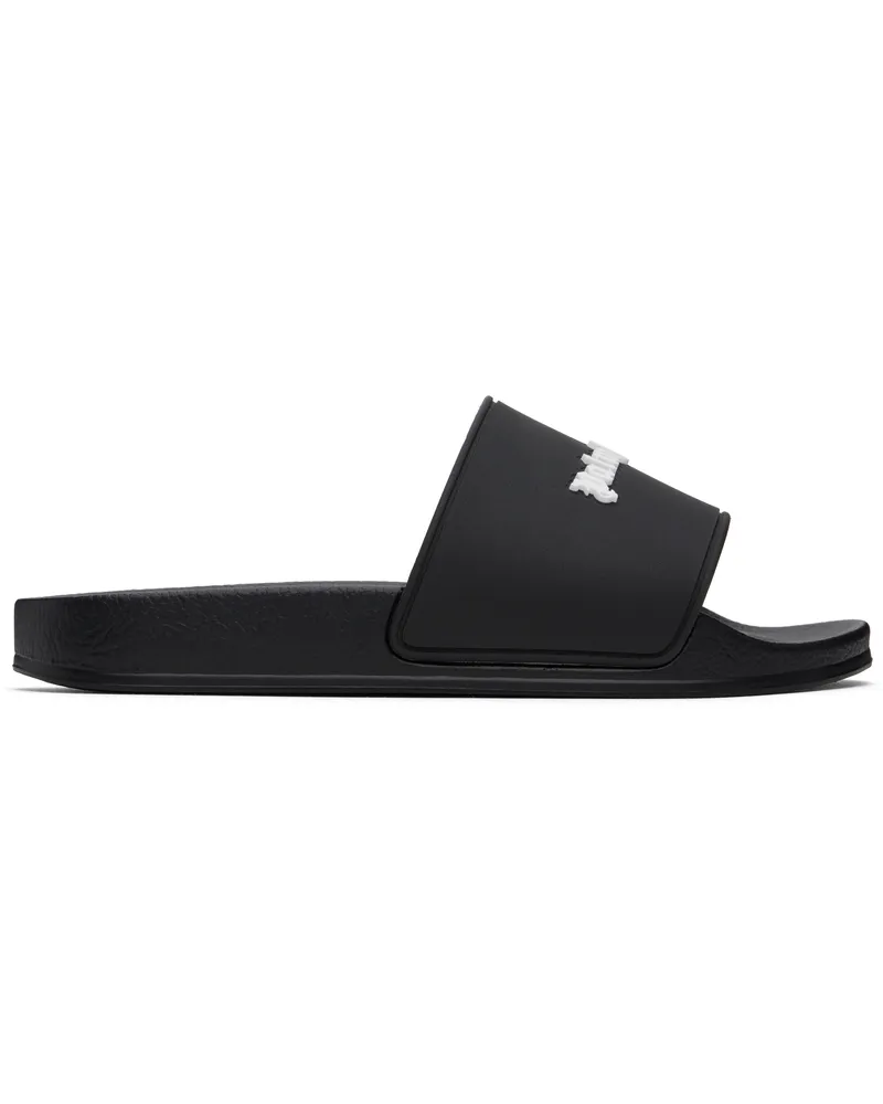 Palm Angels Black Classic Logo Pool Slides Black