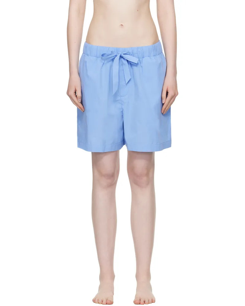 TEKLA Blue Poplin Pyjama Shorts Cornflower