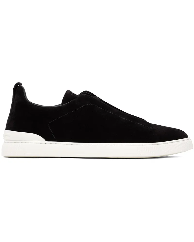 Ermenegildo Zegna Black Suede Triple Stitch Sneakers 001