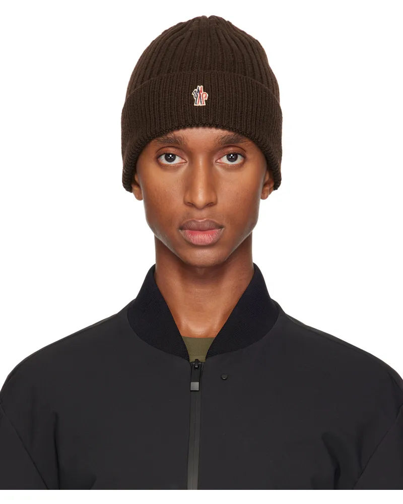 Moncler Brown Ribbed Knit Wool Beanie 260