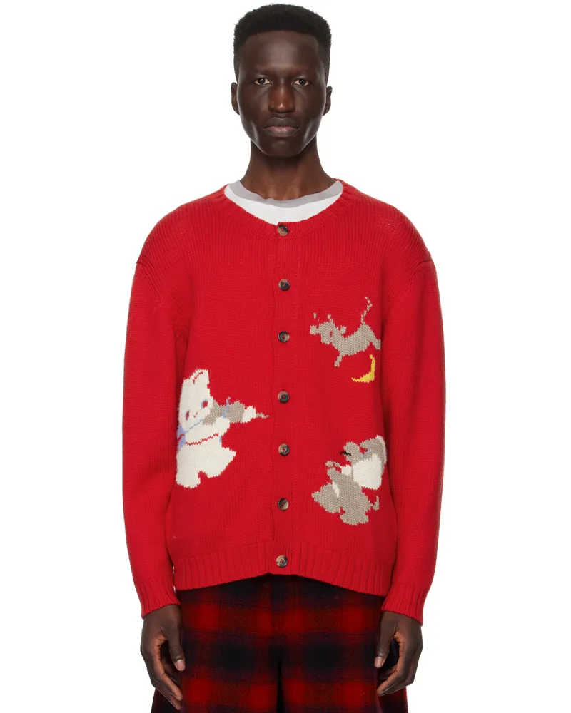 BODE Red Novelty Prose Cardigan Red