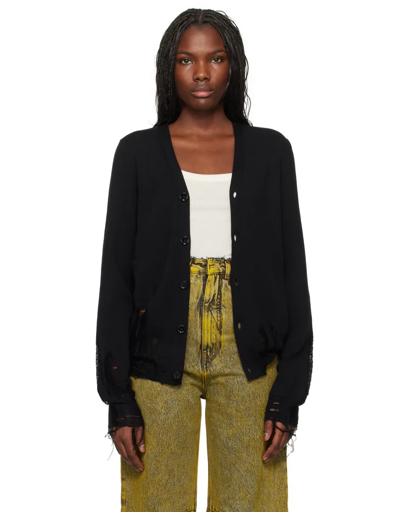 Maison Margiela Black Compact Distressed Cardigan 900
