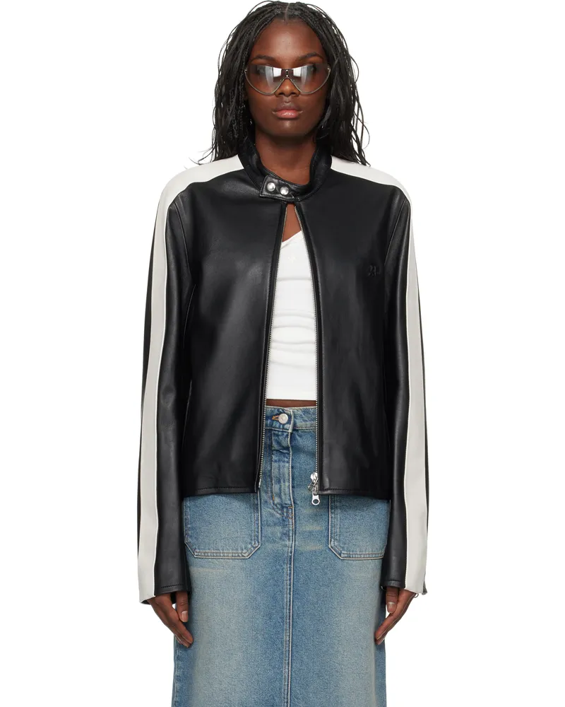 Courrèges Black Contrast Biker Leather Jacket 9999