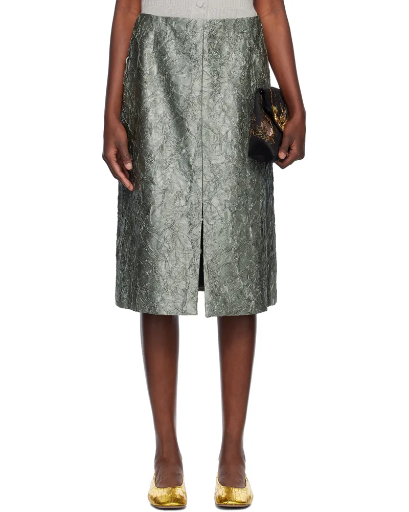 Dries van Noten Blue Crinkled Satin Midi Skirt 506