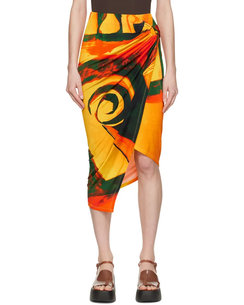 Louisa Ballou Orange Coastline Midi Skirt Checkmate