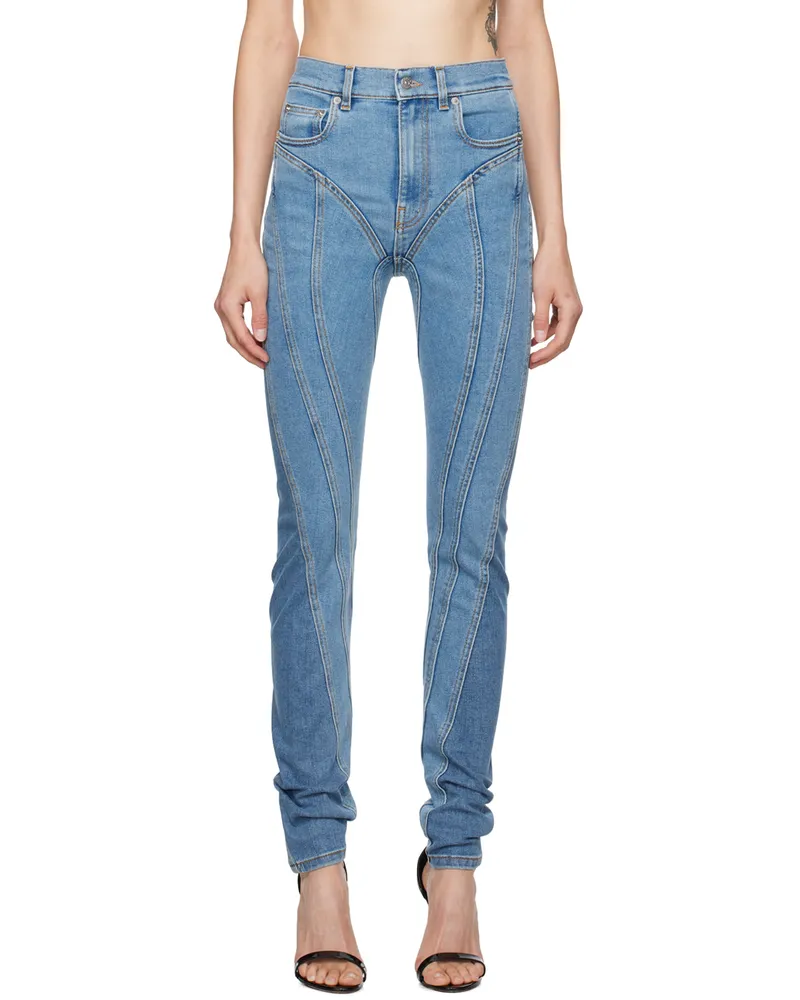 Thierry Mugler Blue Bi-Color Spiral Jeans B6403