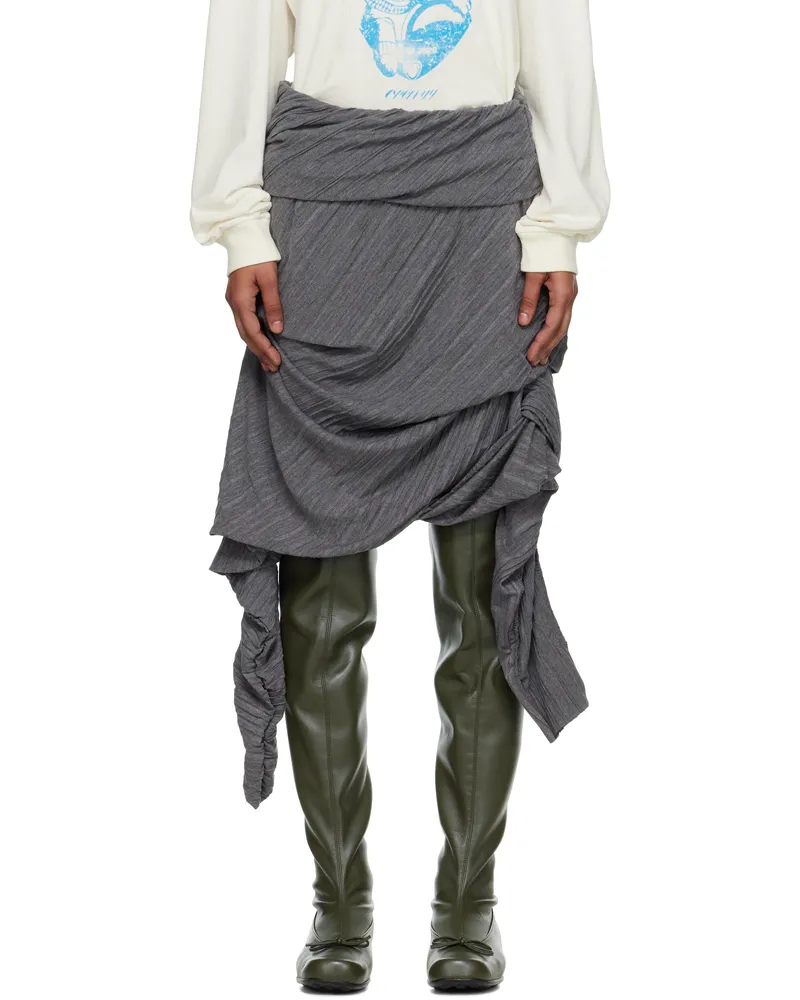 OPEN YY Gray Pleats Midi Skirt Gray