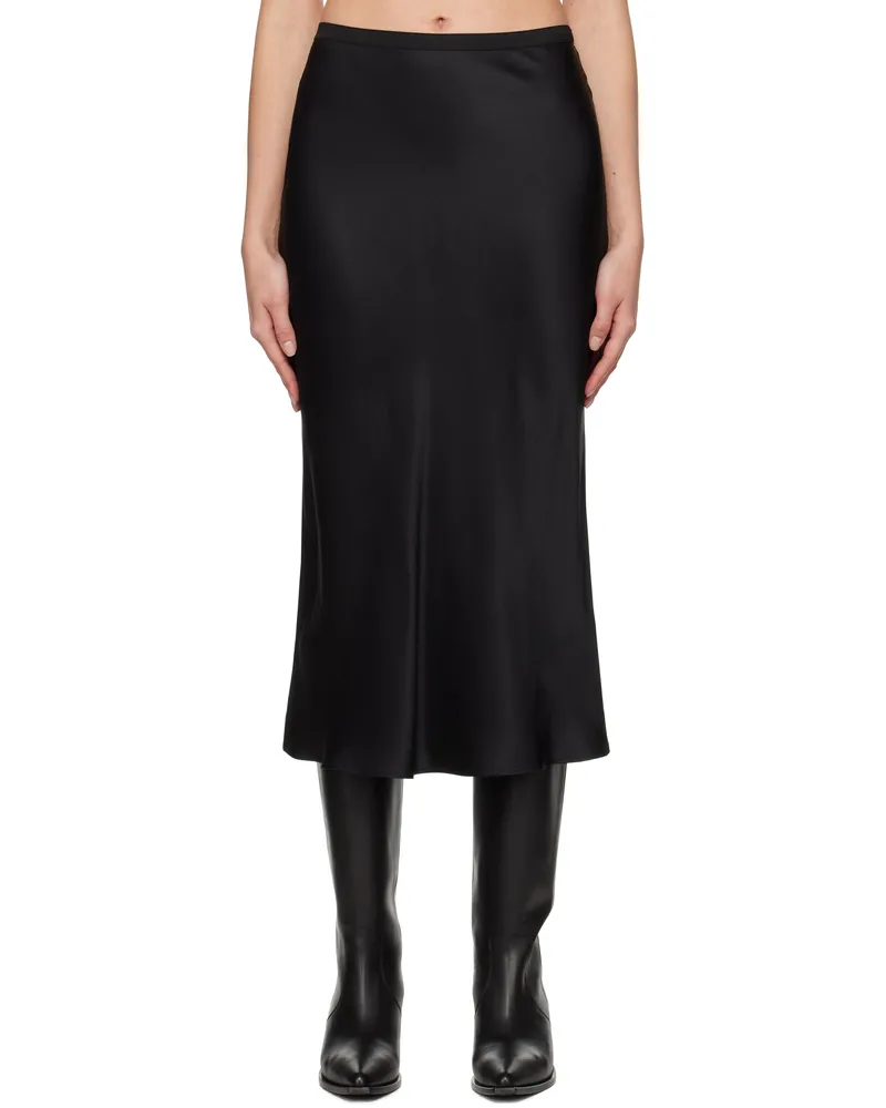 Anine Bing Black Bar Silk Midi Skirt Black