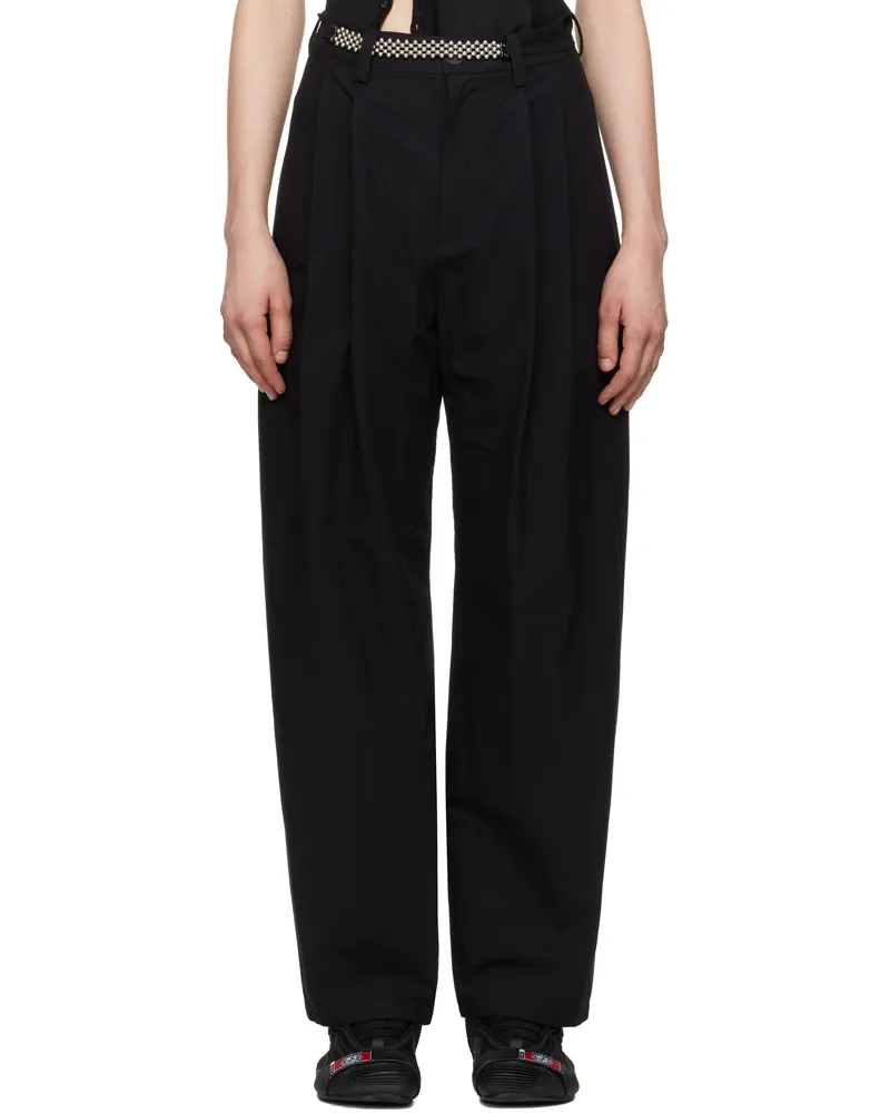 Hyein Seo Black Wide Beaded Belt Trousers Black