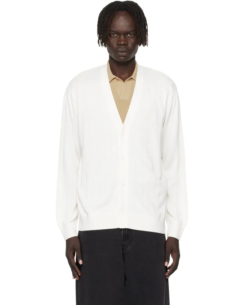 Lacoste White Fluid Rib Knit Cardigan White-70v