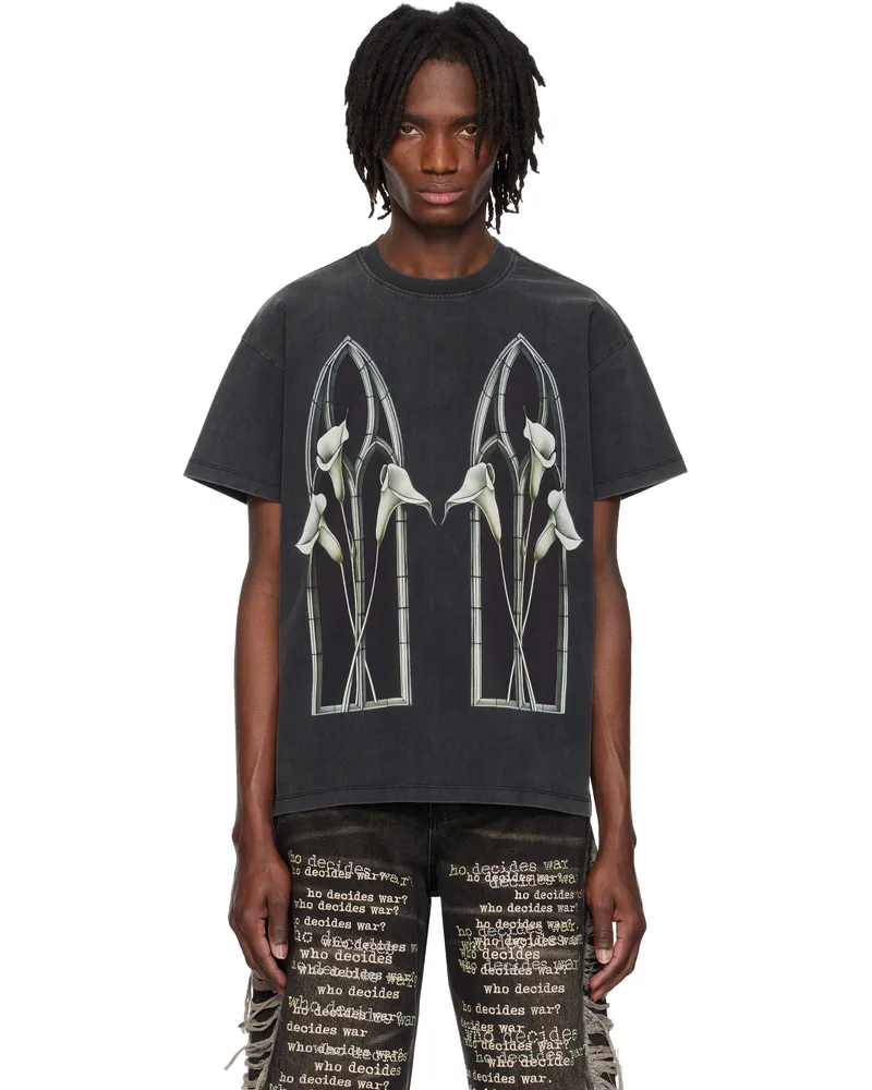 WHO DECIDES WAR SSENSE Exclusive Black Calla Lily Arched T-shirt Coal
