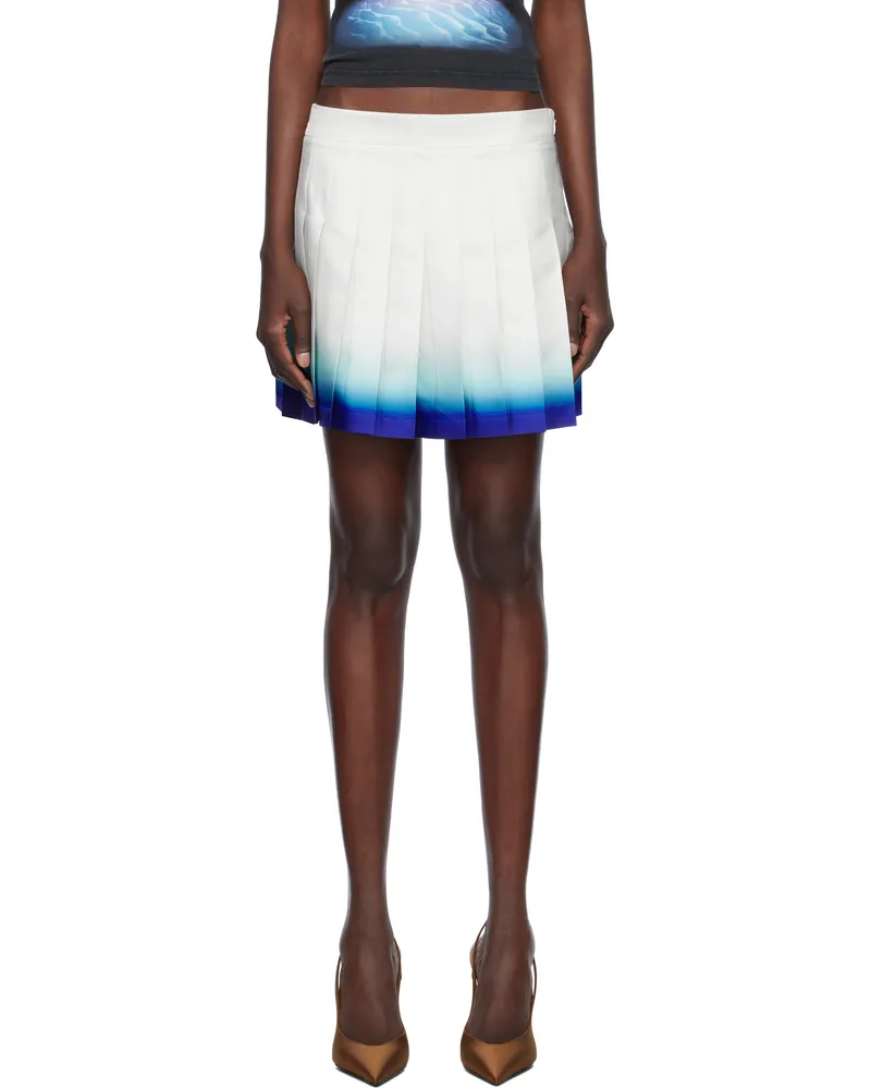 Casablanca Paris White Casa Way Skate Pleated Silk Miniskirt White