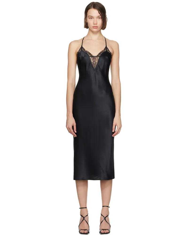 Fleur Du Mal Black Buckle T-Strap Midi Dress 0100