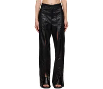 Black Split Seam Faux-Leather Trousers