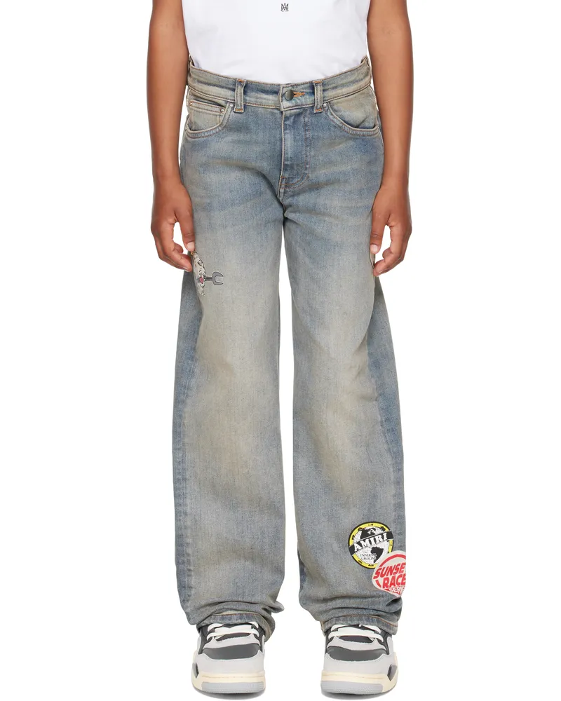 Amiri Kids Blue Station Patch Straight Jeans Antique