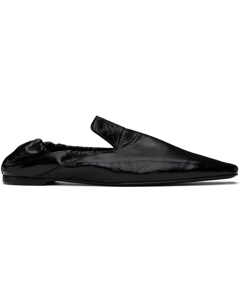 Totême Black Elastic-Back Leather Loafers Black