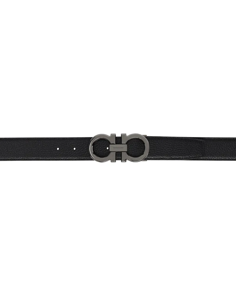 Ferragamo Black & Brown Adjustable Gancini Reversible Belt Nero
