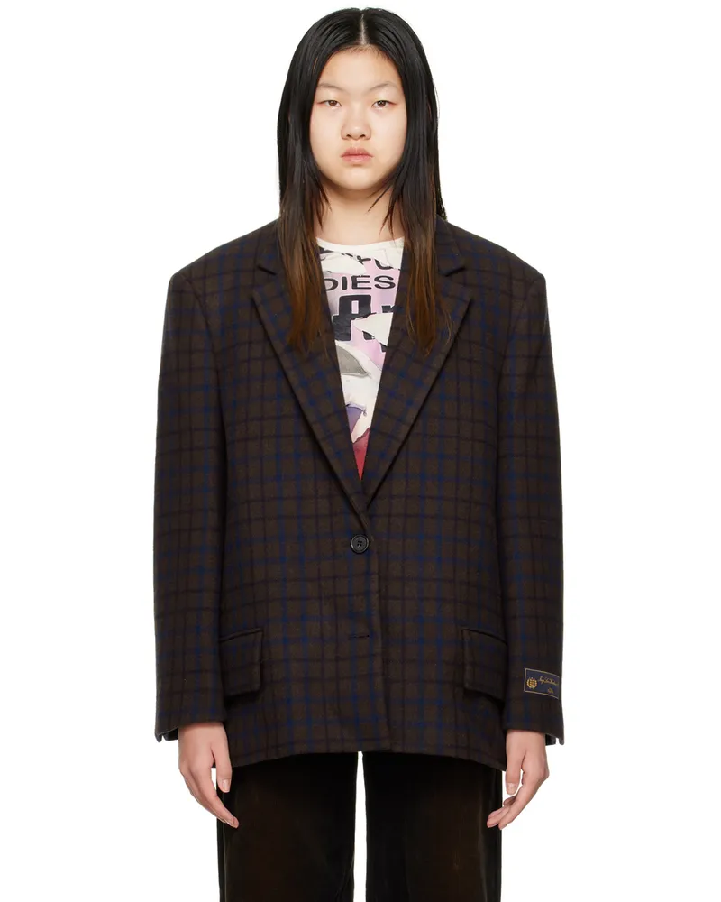 WE 11 DONE Brown Check Blazer Brown