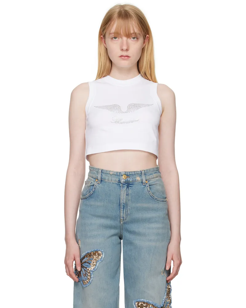 Blumarine White Crystal-Cut Tank Top N0100