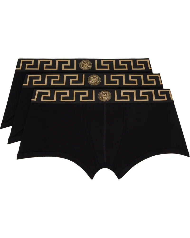 Versace Three-Pack Black Greca Border Trunks Boxer Briefs A80g-black
