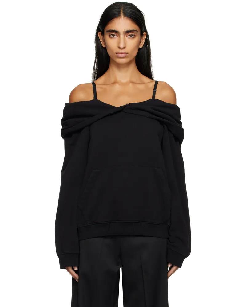 Maison Margiela Black Off-The-Shoulder Hoodie 900