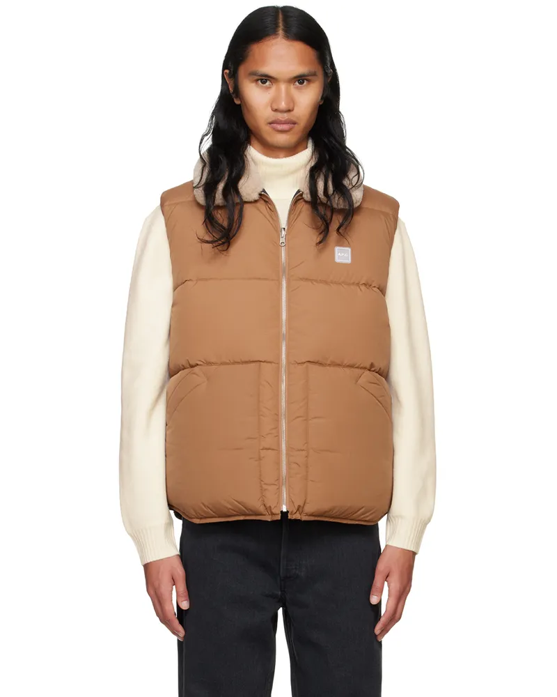 A.P.C. Tan & Black Teddy Reversible Puffer Vest Bac