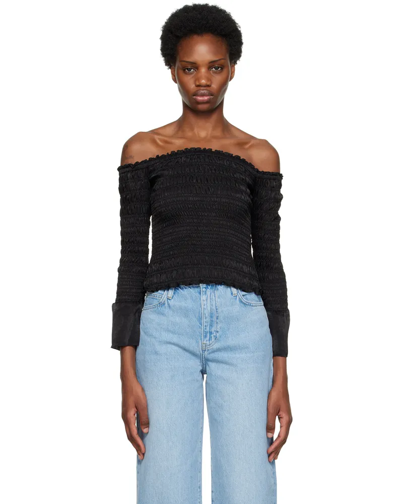 Frame Denim Black Off-The-Shoulder Blouse Noir
