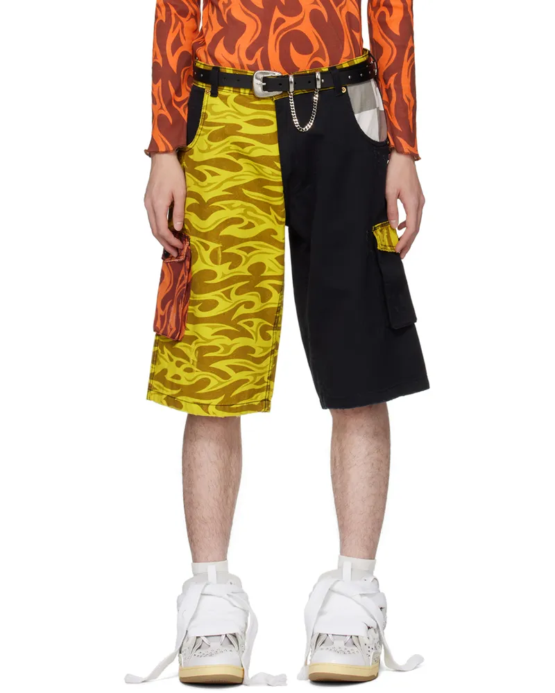 ERL Yellow & Black Printed Cargo Shorts Multi