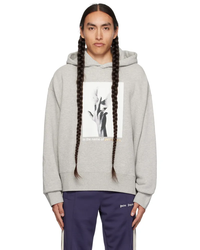Palm Angels Gray Wings Hoodie Melange