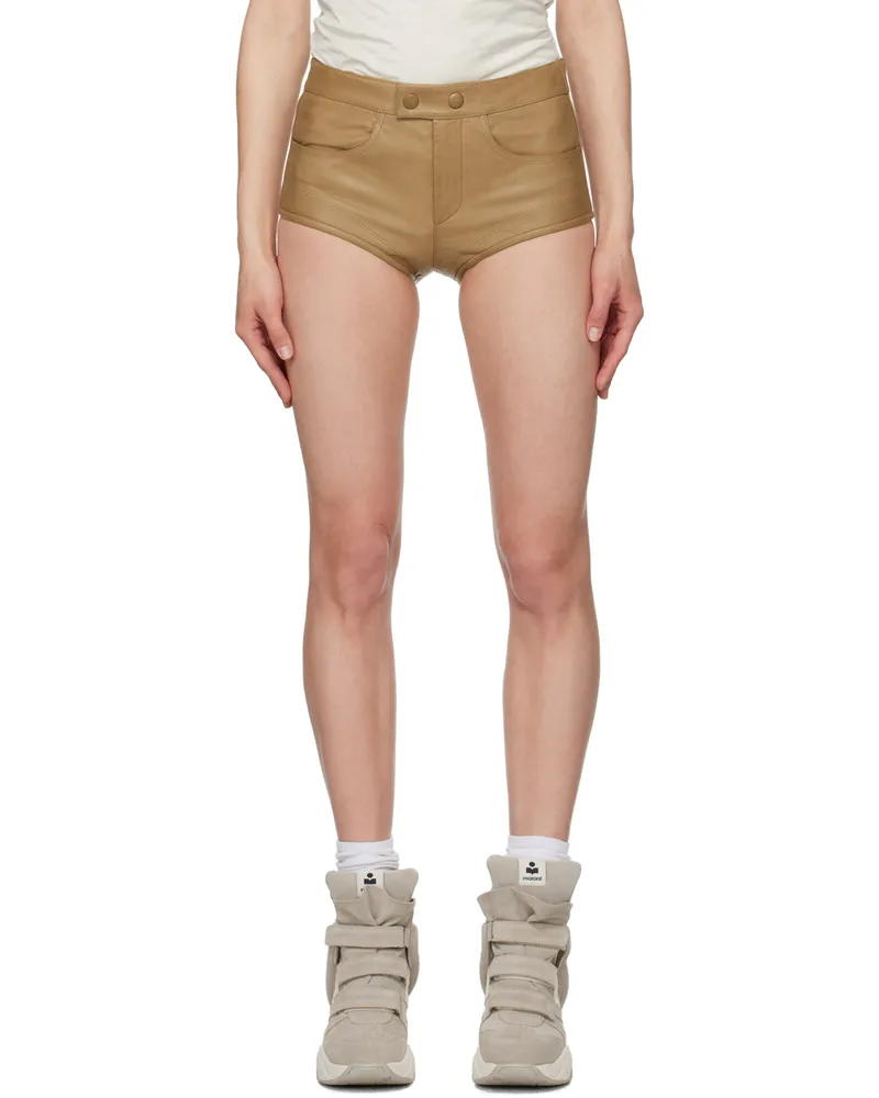 Isabel Marant Tan Leslie Leather Shorts 50ta