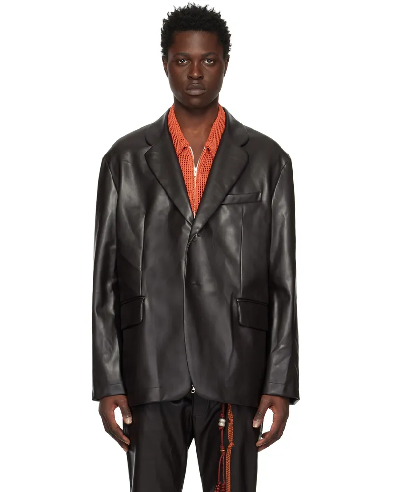 Song For The Mute Brown Square Faux-Leather Blazer Dark