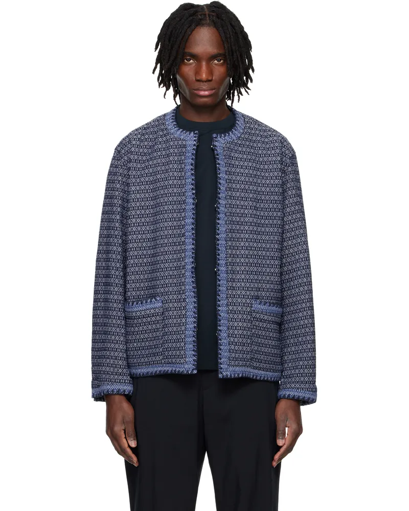 SOLID HOMME Navy Aztec Round Neck Jacket 333l
