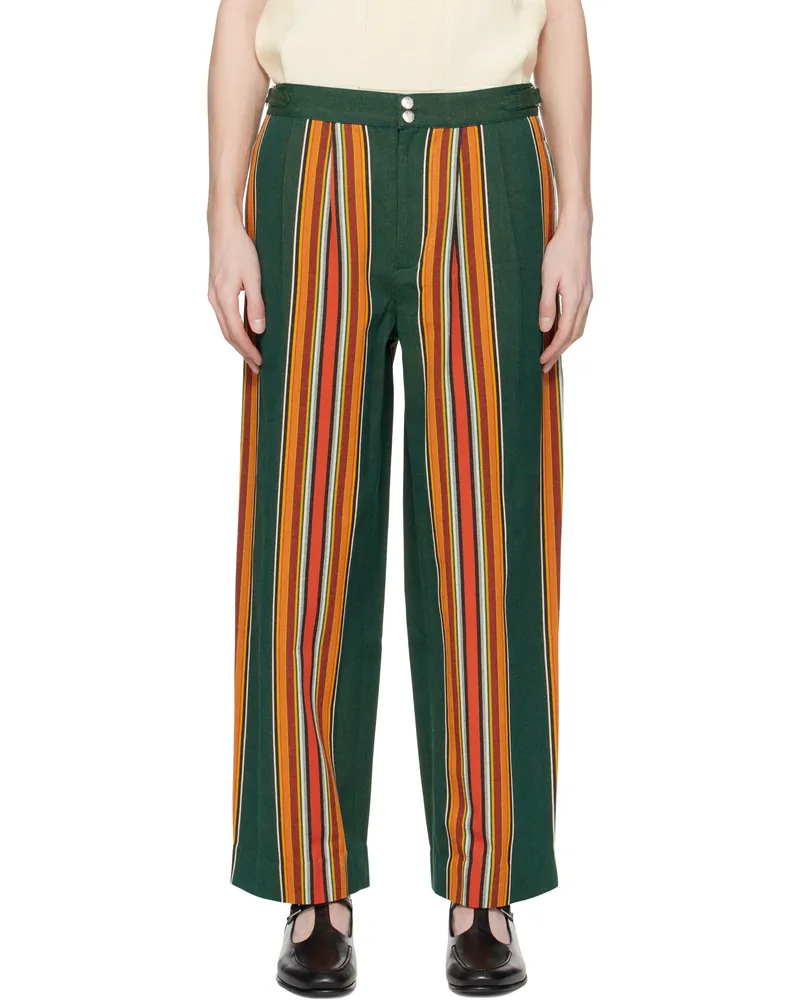 BODE Green & Orange Parakeet Stripe Trousers Green