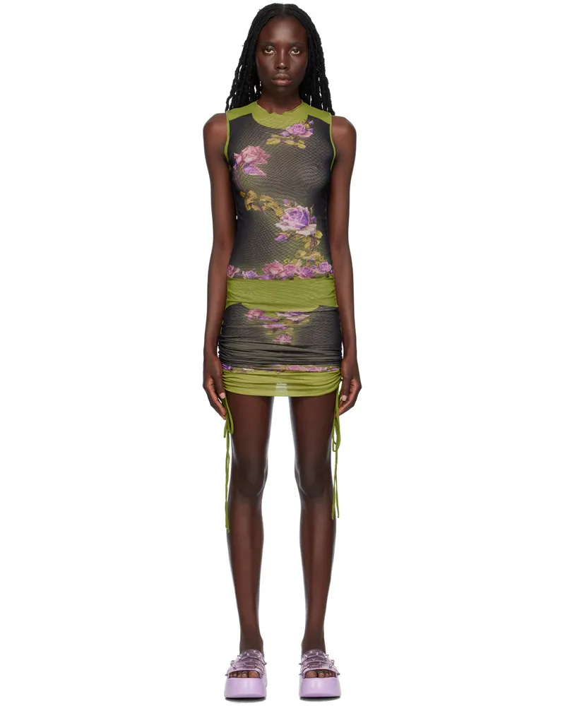 Jean Paul Gaultier Black & Green 'The Fleurs Petit Grand' Minidress 4000-green