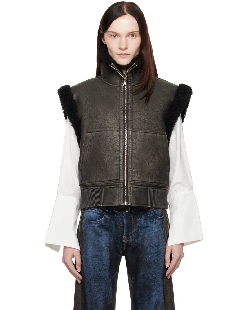 STAND Black Andi Reversible Faux-Leather Vest 88411