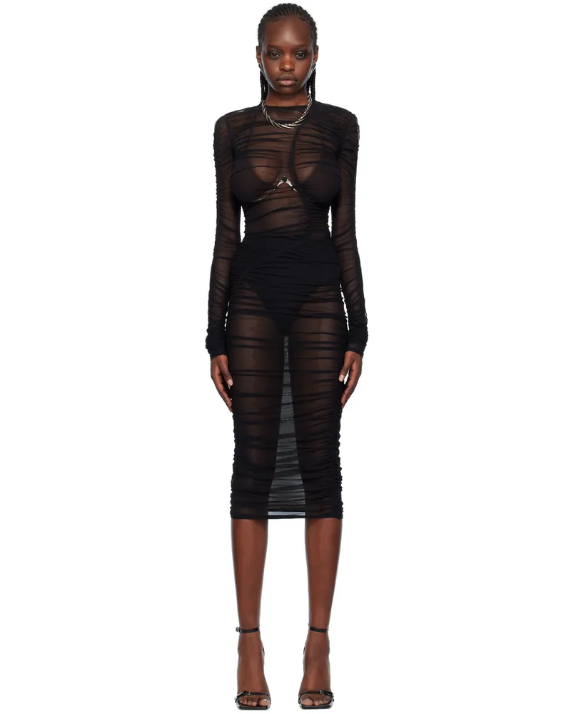 Thierry Mugler Black Sheer Midi Dress 1999