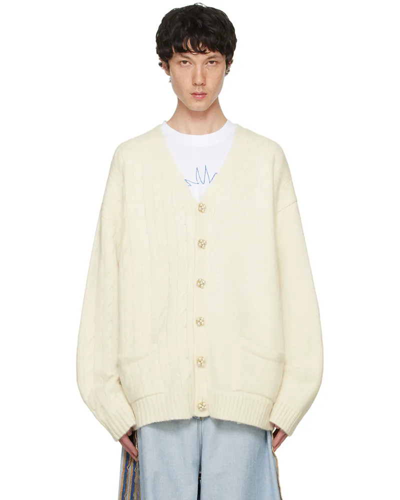 VETEMENTS Off-White Split Cardigan Cream