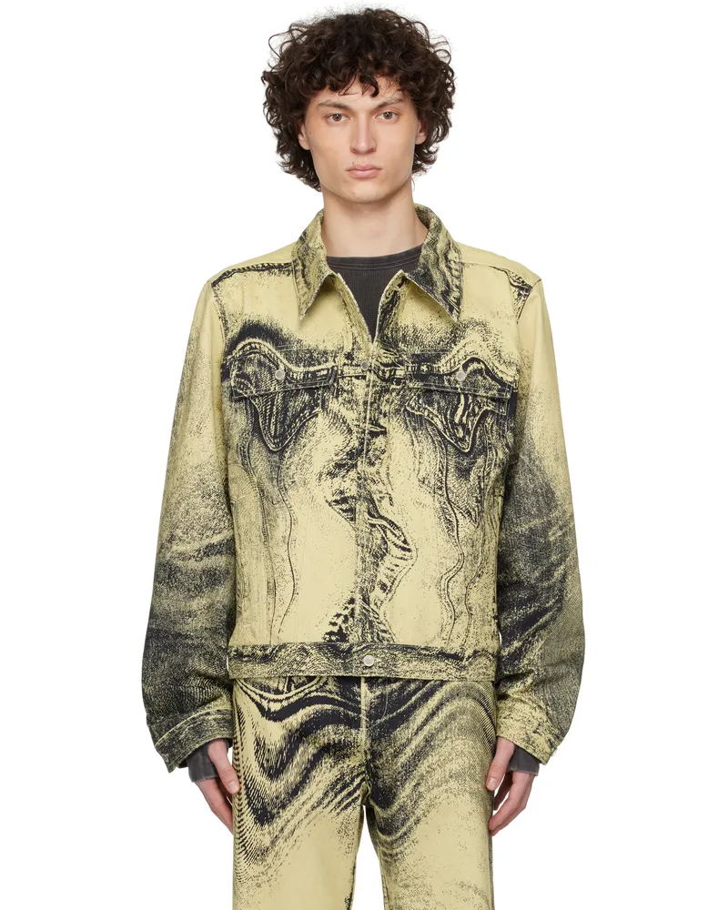 Camper Yellow & Black Distorted Print Denim Jacket Yellow-black