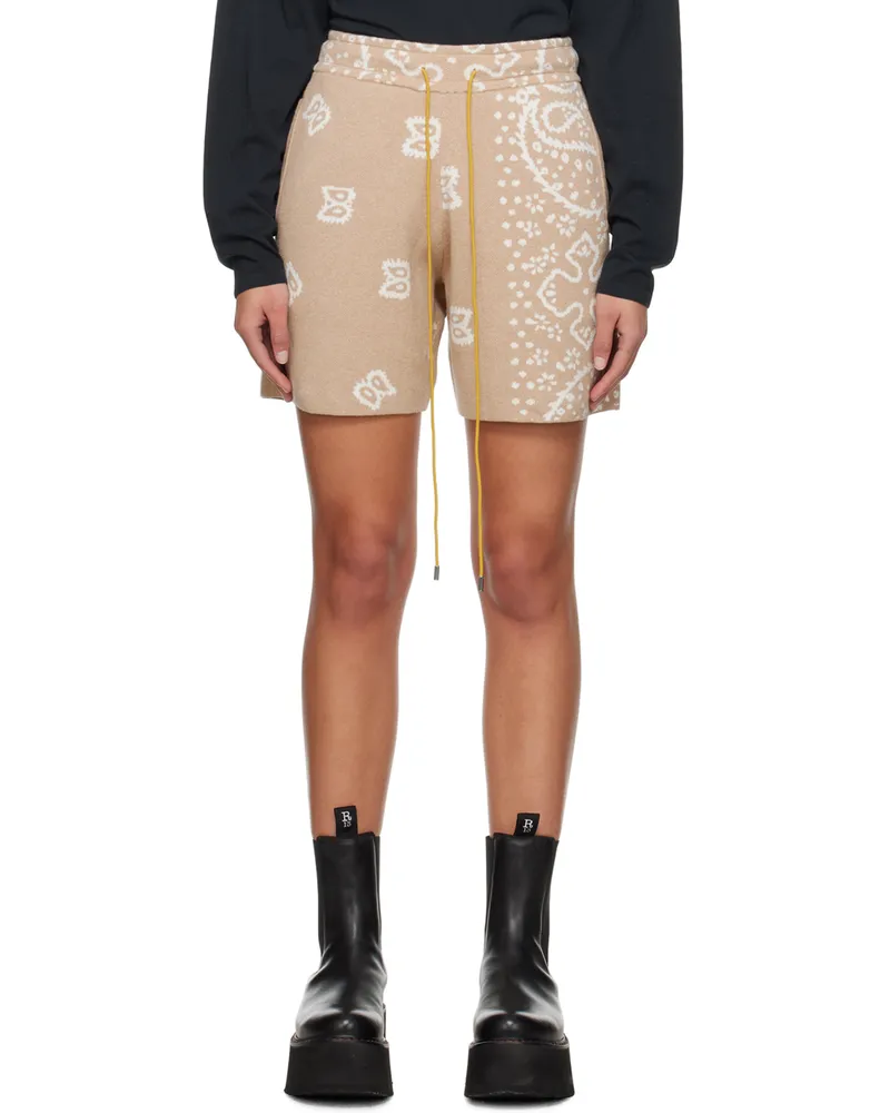 RHUDE Beige Jacquard Shorts Tan