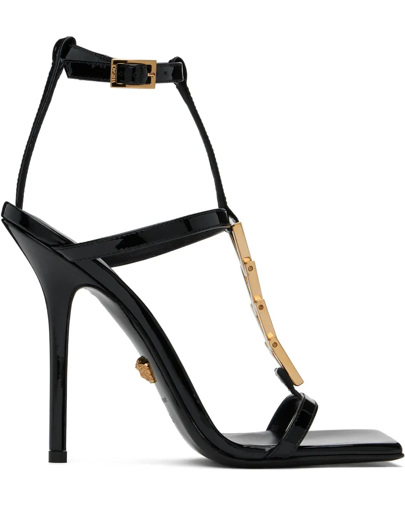 Versace Black V2025 Chain Patent 105 mm Heeled Sandals 1b00v-black-versace