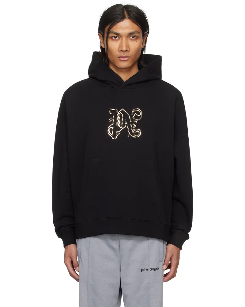 Palm Angels Black Monogram Statement Hoodie Black